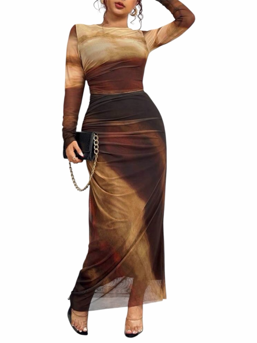 🆕WOT Autumn Elegant Tie Dye Tie Dye Ruched Form-Fitting Extra Long Dress